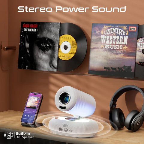 Promate, Beamer-250R Wireless LCD Projector 1080P with 4K Support, Android 13 & Built-In Speakers
