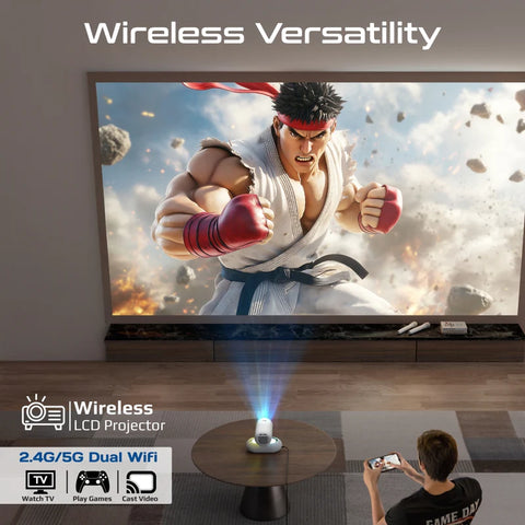 Promate, Beamer-250R Wireless LCD Projector 1080P with 4K Support, Android 13 & Built-In Speakers