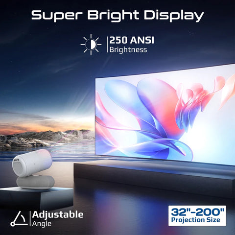 Promate, Beamer-250R Wireless LCD Projector 1080P with 4K Support, Android 13 & Built-In Speakers