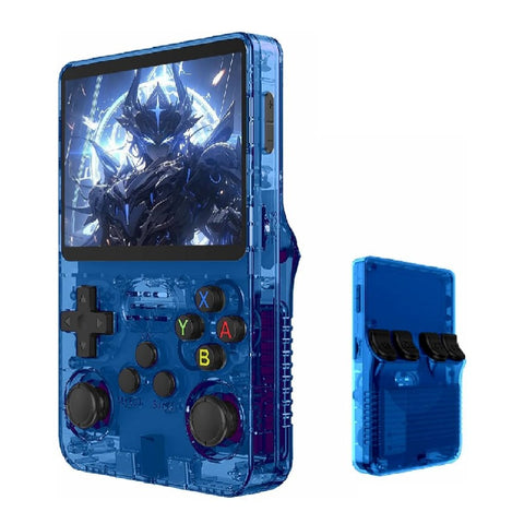 R36S Retro Handheld Video Game Console with 3.5-Inch IPS Display, 64GB - Transparent Blue