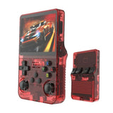 R36S Retro Handheld Video Game Console with 3.5-Inch IPS Display, 64GB - Transparent Red