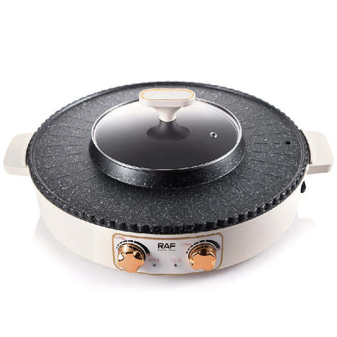 RAF 2-in-1 Electric BBQ Grill & Hot Pot with 38CM Non-Stick Cooking Plate, 2L Capacity & Dual Temperature Control - 1600W (R.5477)