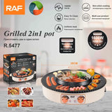 RAF 2-in-1 Electric BBQ Grill & Hot Pot with 38CM Non-Stick Cooking Plate, 2L Capacity & Dual Temperature Control - 1600W (R.5477)