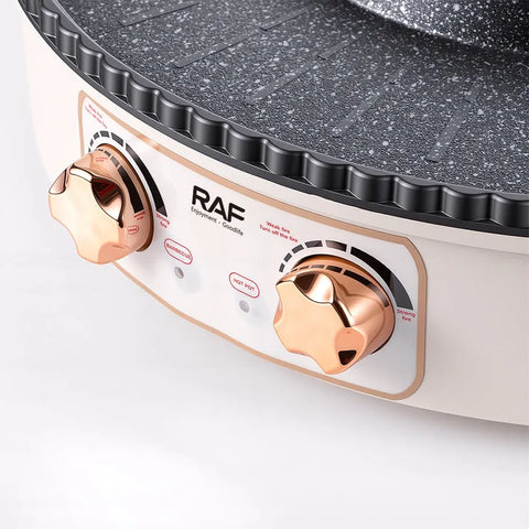 RAF 2-in-1 Electric BBQ Grill & Hot Pot with 38CM Non-Stick Cooking Plate, 2L Capacity & Dual Temperature Control - 1600W (R.5477)