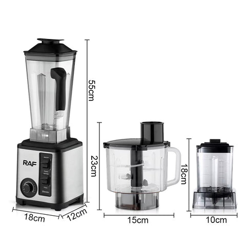 RAF 5-in-1 Multipurpose Electric Blender, Grinder, Juicer & Beater with 3L Capacity & Stainless Steel Blades - 2600W