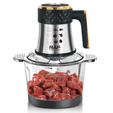 RAF Food Processor with 3L Glass & Stainless Steel Bowls, 360° Sharp Blades & Easy Cleaning - 300W