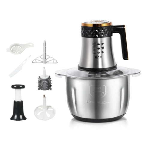 RAF Food Processor with 3L Glass & Stainless Steel Bowls, 360° Sharp Blades & Easy Cleaning - 300W