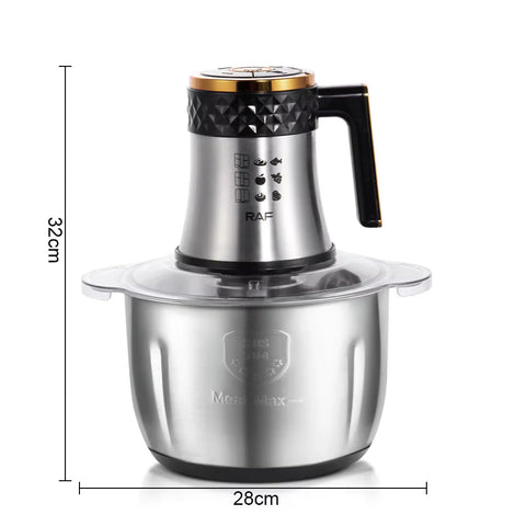 RAF Food Processor with 3L Glass & Stainless Steel Bowls, 360° Sharp Blades & Easy Cleaning - 300W