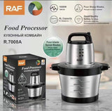 RAF Stainless Steel Food Processor & Chopper 6L with Quad Blade System for Blending & Grinding - 1600W