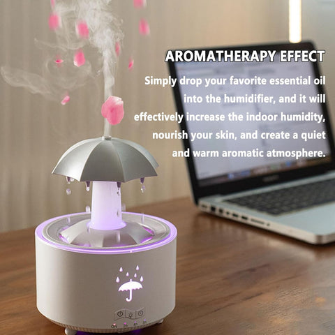 Rain Umbrella Humidifier, 7 Color LED Rotating Aroma Diffuser - White