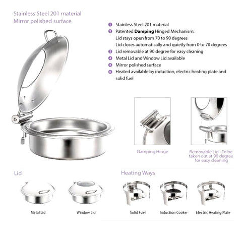 Round Chafing Dish with Mechanical Damping - 6L