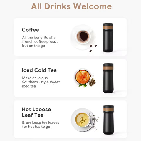 iCafilas FK11 Black 320ml Insulated Travel French Press Mug