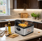 SAYONA 4L Stainless Steel Deep Fryer with Adjustable Thermostat, Timer & Dual Basket System - 2000W