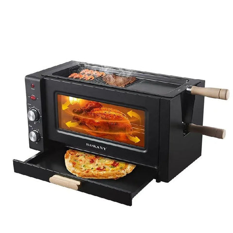 SOKANY 25L 3-in-1 Electric Toaster Oven with Grill, Bake & Roast Functions, Rotisserie & 60-Minute Timer - 3000W