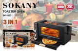 SOKANY 25L 3-in-1 Electric Toaster Oven with Grill, Bake & Roast Functions, Rotisserie & 60-Minute Timer - 3000W