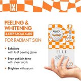 Korean ELLE Radiance Kit – 3-Step Peeling & Whitening Treatment with AHA Peeling Glove, Soothing Mask,Intensive Whitening Serum - Brightening, Exfoliating, Hydrating, Anti-Aging – For All Skin Types
