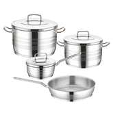 Saflon Stainless Steel Premium Cookware Set 7 Pieces Pots 20+24 + Frypan 24 cm + Saucepan 18 cm With Lid