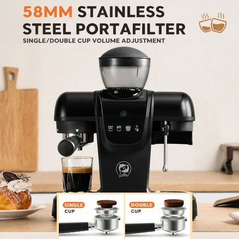 iCafilas ME2603 Semi-Automatic Espresso Coffee Maker with Integrated Burr Grinder