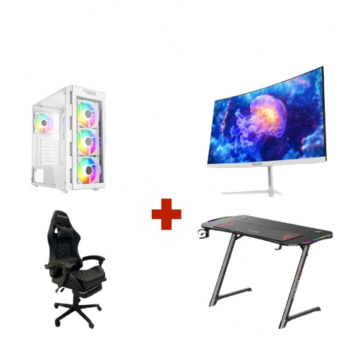 Setup Bundle:Pc Core i5-12400F,RTX 5060,16GB Sades Monitor 24",FHD,200Hz,0.5ms,HDMI 2.1,VA, Gaming Table 120*60*75cm with RGB Light with Gamax Gaming Chair Model 1-LT001L (White)