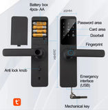 Smart Fingerprint Door Lock with Touch Keypad, RFID Card, Tuya App Control & Temporary Password Unlock for Indoor Wooden Doors