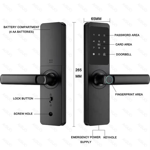 Smart Fingerprint Door Lock with Touch Keypad, RFID Card, Tuya App Control & Temporary Password Unlock for Indoor Wooden Doors