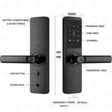 Smart Fingerprint Door Lock with Touch Keypad, RFID Card, Tuya App Control & Temporary Password Unlock for Indoor Wooden Doors