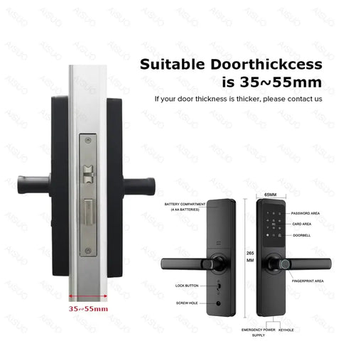 Smart Fingerprint Door Lock with Touch Keypad, RFID Card, Tuya App Control & Temporary Password Unlock for Indoor Wooden Doors