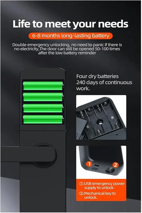 Smart Fingerprint Door Lock with Touch Keypad, RFID Card, Tuya App Control & Temporary Password Unlock for Indoor Wooden Doors