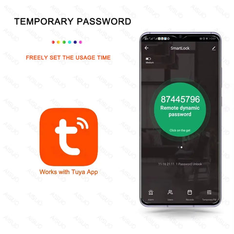 Smart Fingerprint Door Lock with Touch Keypad, RFID Card, Tuya App Control & Temporary Password Unlock for Indoor Wooden Doors
