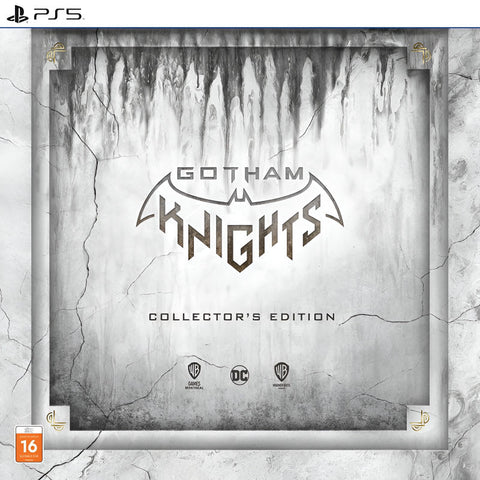 Gotham Knights Collector's Edition packaging with game title and logos on a textured background