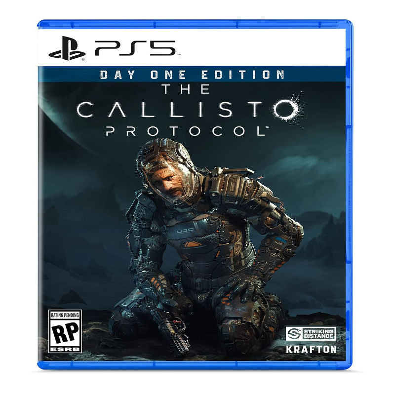 Game case for 'The Callisto Protocol' Day One Edition on PS5 with a character in futuristic armor. Game case for 'The Callisto Protocol' Day One Edition on PS5 with a character in futuristic armor.