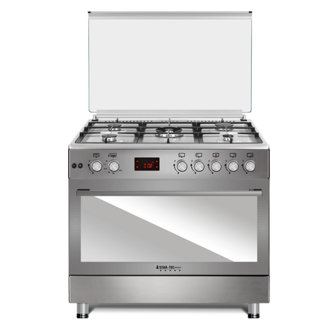 Startec 5 Burner Gas Cooker 90x60cm with Grill, Auto Ignition & Digital Timer - Inox