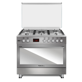 Startec 5 Burner Gas Cooker 90x60cm with Grill, Auto Ignition & Digital Timer - Inox