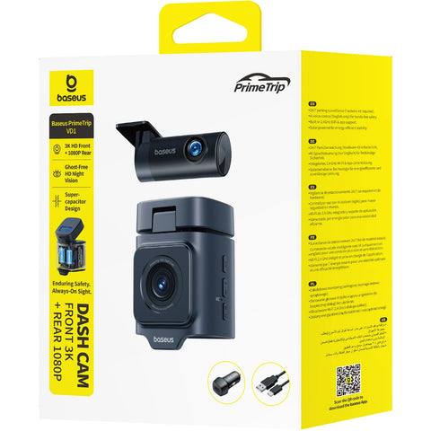 Baseus PrimeTrip VD1 Dash Cam Front 3K + Rear 1080p - Black