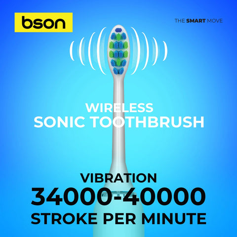 BSON Wireless Sonic Toothbrush - Bson Super Sonic Toothbrush, Ultra Whitening Toothbrush with 15 Modes, 30 Days Long Usage Period, 5 Cleaning Modes, 3 Intensity Modes, 3 Extra Brush Heads, IPX7 Waterproof, and Type-C Charging