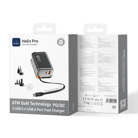 WiWU Helix Pro Wi-G027 67W GaN Fast Charger with Built-in USB-C Cable