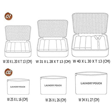 Travel Laundry Pouch Grey 6pcs Set