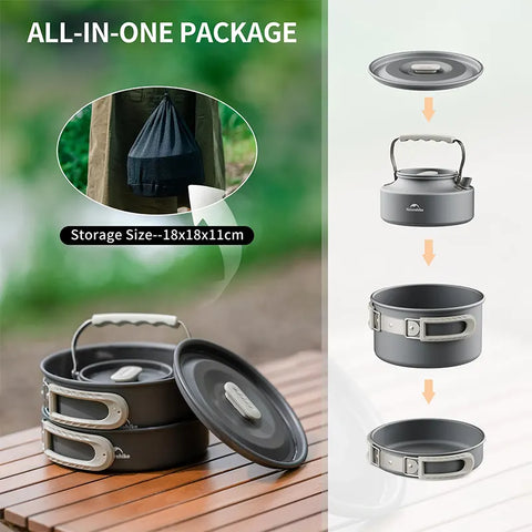 Naturehike Wild Trekkin Aluminium Alloy Pot Set - Dark Grey (4pcs)