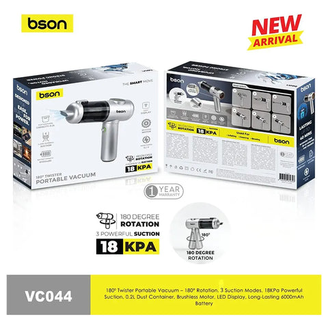 BSON 180° Twister Portable Vacuum - 3 Modes & 18KPa Suction