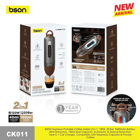 BSON DuPresso Portable Coffee Maker - 2-in-1, 20 Bar Extraction