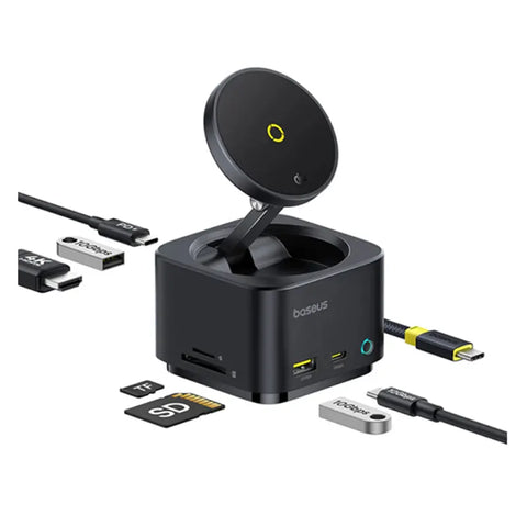Baseus Mag Pro II 7-in-1 HUB Magnetic Wireless Charging 15W - Black