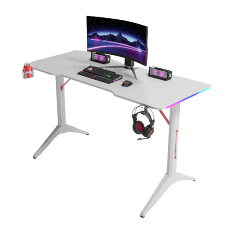 Gamax D2208W RGB Carbon Fiber Gaming Table 120x60x74cm with Mousepad - White