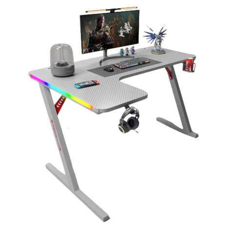 Gamax P201-LW RGB Carbon Fiber Gaming Table 140x100x74cm with Mousepad (L-Shape Left) - White