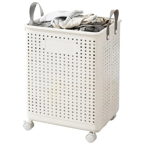 • Khamsan 55L Large Rolling Laundry Basket, Foldable with Handle