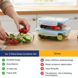 Westinghouse, 3-Piece Glass Food Storage Container Set - Airtight Lids - 1050ml Each