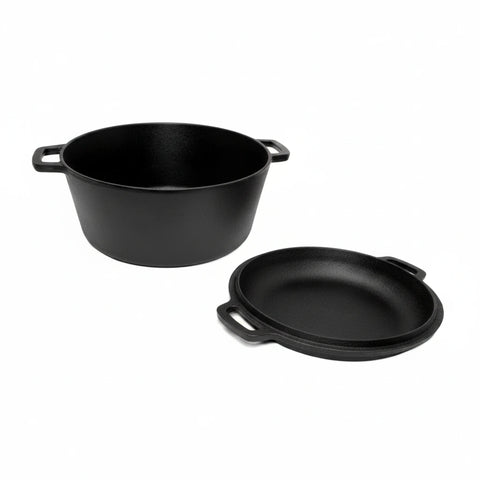 Westinghouse 5-Quart Pre-Seasoned Cast Iron Dutch Oven with 10.25-Inch Skillet Lid – Black