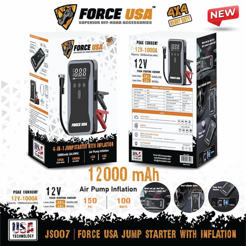 BSON Force USA JS007 4-in-1 Jump Starter with Air Pump & LED Light