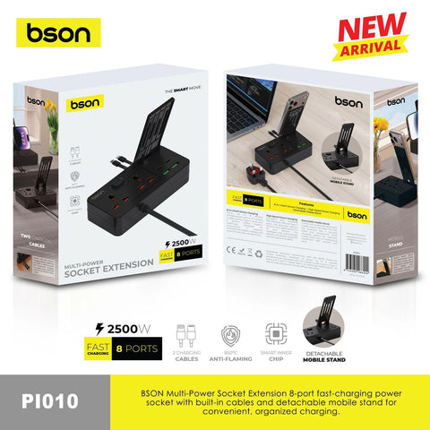 BSON Multi-Power Socket - 8-Port Fast Charging with Mobile Stand