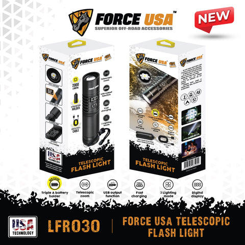 BSON Force USA Telescopic Flashlight - 2000 Lumens, Adjustable Focus Beam