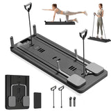 Black Bull Multi-Functional Foldable Pilates Reformer Abdominal Core Trainer with A B Roller Wheels for Workout Exercise